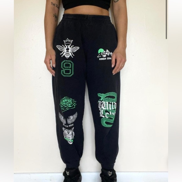 Adika Black Green Logo Sweatpants - Picture 2 of 3